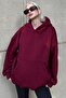 Burgundy Hooded Raised Oversize Sweatshirt Mg1566