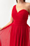 Women's Red One-Shoulder Slit Long Evening Dress - 4