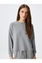 Knitted Pajama Top with Textured Long Sleeves and Crew Neck