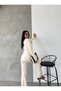 Women's Stylish Striped Detailed Vest Cardigan Palazzo Pants Top and Bottom Double Knitwear Set - Ecru - 6
