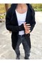 Cardigan Hooded Pocket Natural Cotton Loose Laser Cut Ripped Detailed Knitwear Long Poncho Cardigan - 4