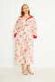 Orange Floral Print Long Dress with Belt - 6