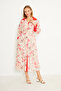 Orange Floral Print Long Dress with Belt - 7