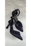 Women's Black Pearl Satin Heeled Evening Shoes - 5