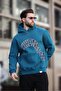 Petrol Blue Hooded Printed Men's Sweatshirt with Pocket Detail E7065