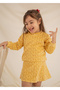 Yellow Floral Patterned Yellow Velvet Girls' Skirt Suit - 3