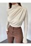 Women's Stand Collar Shoulder and Waist Gathered Long Sleeve Blouse