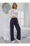 Navy Blue Winter Thick Raised Fleece Inside High Waist Loose Leg Lace-Up Hidden Pocket Sweatpants - 5