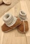 Organic Leather Unisex Baby Booties Natural Baby Socks with Wool Inside - 2