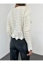 Knitted Pattern Openwork Crop Knitwear Sweater - Stone - 3