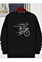 Men's Bicycle Printed Sweatshirt Oversize Casual Gray Black Sweatshirt
