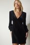 Deep V-Neck Padded Velvet Dress Black Lub0072 - 3