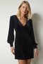 Deep V-Neck Padded Velvet Dress Black Lub0072 - 4