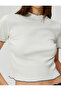 Crop T-Shirt Short Sleeve Crew Neck Stitching Detailed Cotton - 5