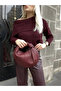 Women's Burgundy Mini Knotted Clutch Bag medium size - 3
