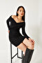 Women's Black Collar Cross Patterned Long Dress 2448 60261203 - 2