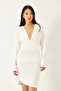 Women's White Dress with Gathered Sides 0180 60261108 - 3