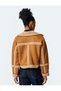 Faux Suede Biker Jacket with Buttoned Collar Plush Detail - 4