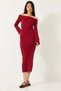 Women's Burgundy Madonna Collar Spanish Sleeve Ribbed Dress 0201 60261176