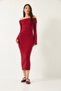 Women's Burgundy Madonna Collar Spanish Sleeve Ribbed Dress 0201 60261176 - 3