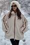 Beige Stripe Detailed Stand Collar Women's Plush Coat Mg2260 - 2