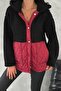 Women's Burgundy Snap Button Double Pocket Hooded Quilted Coat