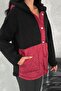 Women's Burgundy Snap Button Double Pocket Hooded Quilted Coat - 4