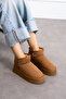 Women's Tan Mini Suede Sheepskin High Thick Sole Winter Boots