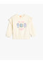 Sweatshirt Long Sleeve Cat Print Crew Neck Ruffle Detail Cotton Ribbed
