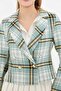 Women's Green-Yellow Double Breasted Collar Tweed Crop Jacket ARM-24K001014 - 4