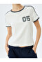 Crew Neck Ribbed Short Sleeve College Printed Slim Fit T-Shirt - 5