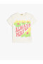 T-Shirt Short Sleeve Crew Neck Slogan Printed Glitter Detail Cotton