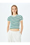 Basic Striped Crew Neck Short Sleeve Camisole Slim Fit Women's T-Shirt - 3