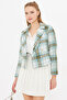 Women's Green-Yellow Double Breasted Collar Tweed Crop Jacket ARM-24K001014 - 3
