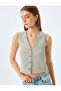 Textured Buttoned V-Neck Vest