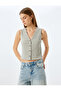 Textured Buttoned V-Neck Vest - 3