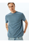 Crew Neck Stitching Detail Regular Fit Cotton Blend Short Sleeve T-Shirt