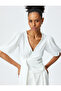 Textured Lacing Detail V Neck Half Sleeve Double Breasted Blouse - 2
