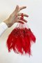 Red Vip Bridal Handkerchief, Beaded Pearl Sequins Feather Detailed Luxury Appliqued Groom Wedding Henna Circumcision Engagement - 2