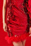 Women's Red Sequined Hem Feather Detailed One-Shoulder Lined Dress 60261225 - 7