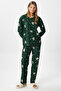 Women's Ely Premium Crew Neck Green Teddy Bear Suede Texture Christmas Pajamas Set - 7