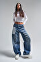Women's Denim Color 4S584 Pocket Detailed Baggy Fit Denim Jeans