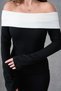Black Knitwear Fabric White Stripe Madonna Collar Long Sleeve Evening Dress 181 - 3
