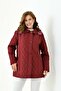 Women's Plus Size Hooded Patterned Inner Zippered Snap-Button Quilted Coat Jacket - 5