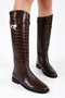 Women's Matia Brown Crocodile Rider Long Boots - 5