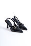 Shiny Patent Leather Stylish Buckle Open Back Heeled Shoes - 2