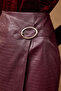 Crocodile Pattern Gold Buckle Detailed Women's Leather Skirt Burgundy - 5