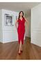 Women's Red Imported Scuba Fabric Lined Fringed Beading Embroidered Rose Detailed Slit Designer Dress
