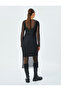 Crew Neck Long Sleeve Lined See-Through Tulle Midi Length Dress - 4