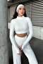 Half Fishing Neck,Long Sleeve Crop with Flamps,High Waist Pants Suit - 5
